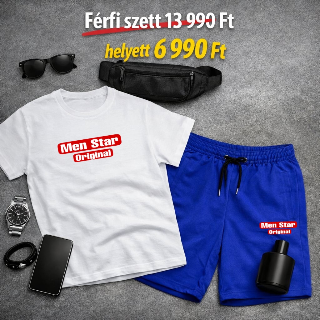 UD Men Star Original – Prémium Török Pamut Férfi Szett fehér/kék