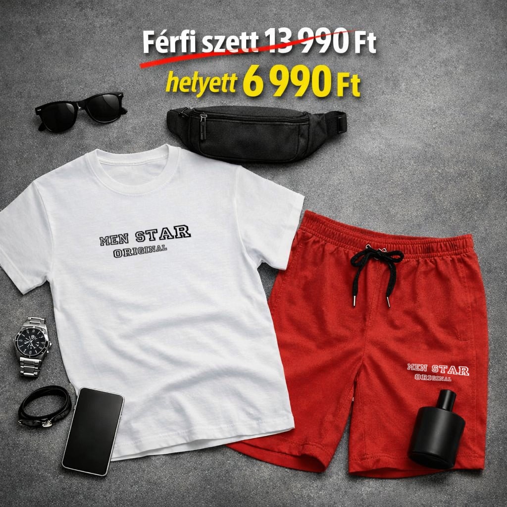 UD Men Star Original – Prémium Török Pamut Férfi Szett fehér/piros