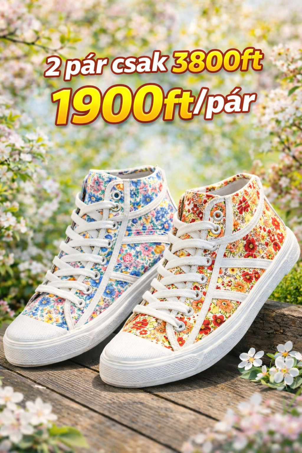  UD Tavaszi virágmintás sneaker – Akció! 3800 Ft 2 pár