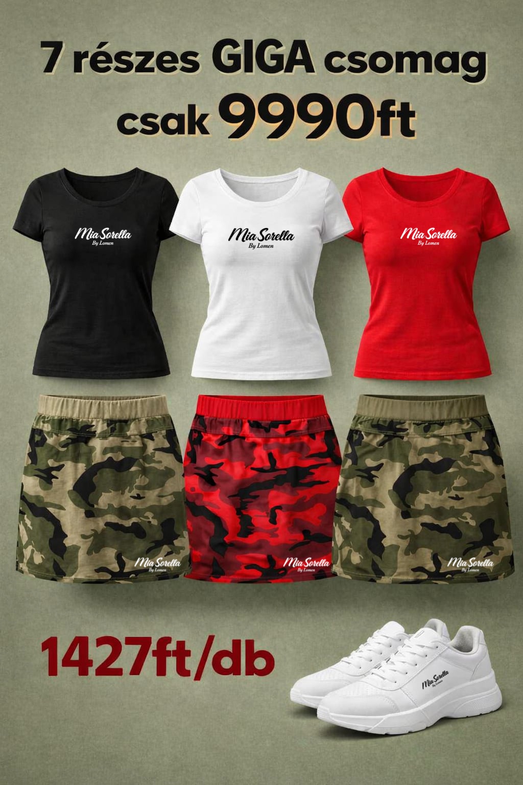 Mia Sorella „Camouflage Edition” – 7 részes Nyári Szett 1427ft/db.
