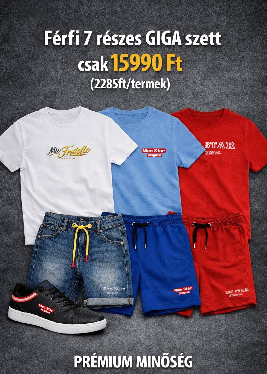 Férfi 7 részes GIGA szett csak 15990ft (2285ft/termék).