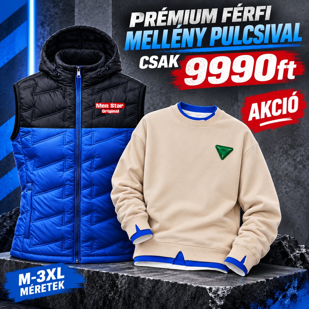URBAN DUO – Prémium Férfi Mellény + Pamut Pulcsi Szett,MOST AKCIÓS – UTOLSÓ DARABOK!  csak 9990ft.