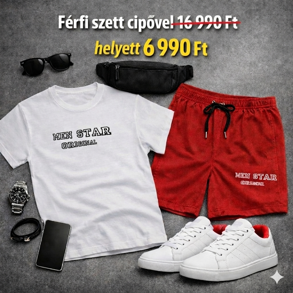 Men Star Original – Férfi prémium szett ajándék cipővel Fehér/piros
