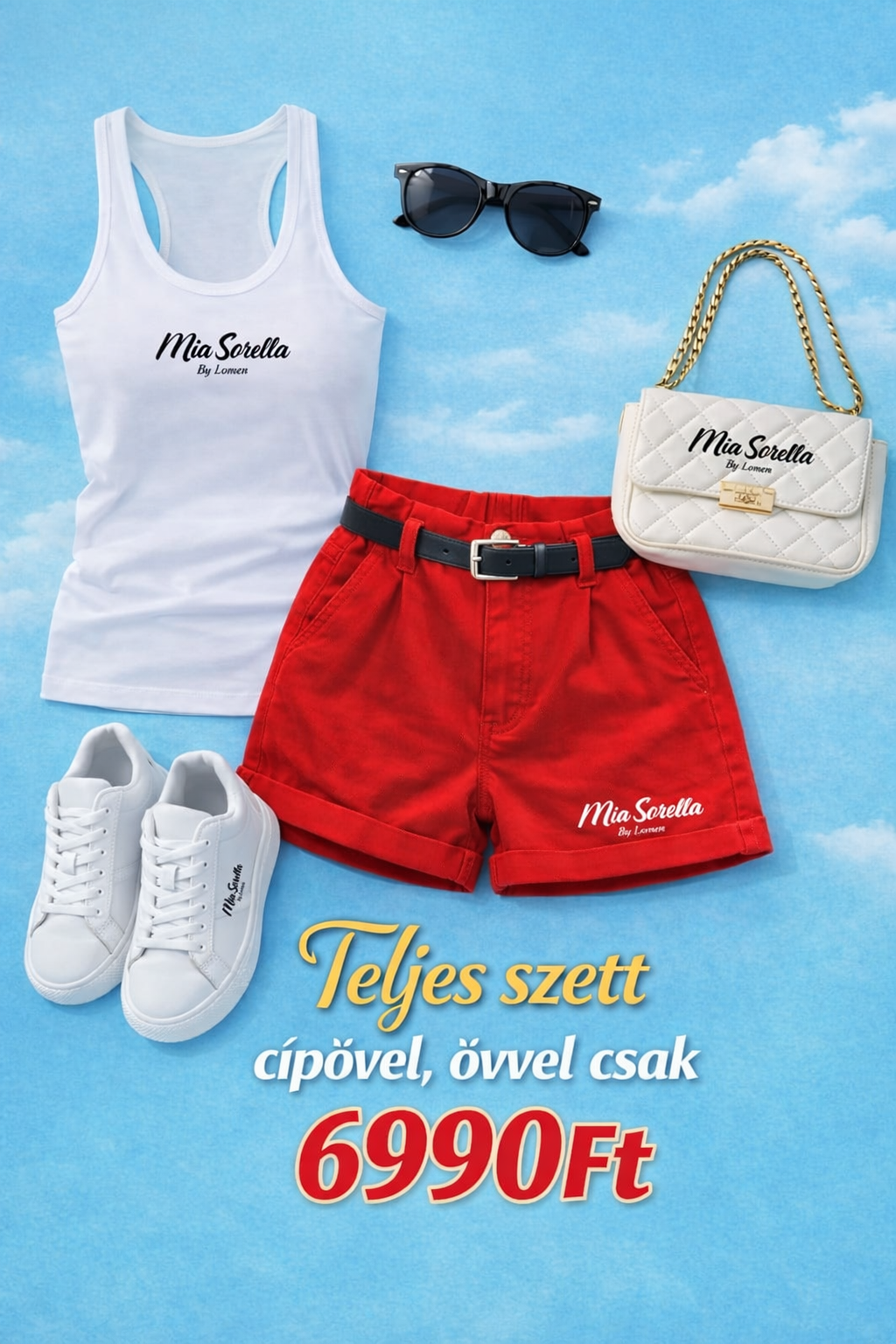 Mia Sorella red Summer Chic – Trikó + rövid nadrág+Ajándék cipő