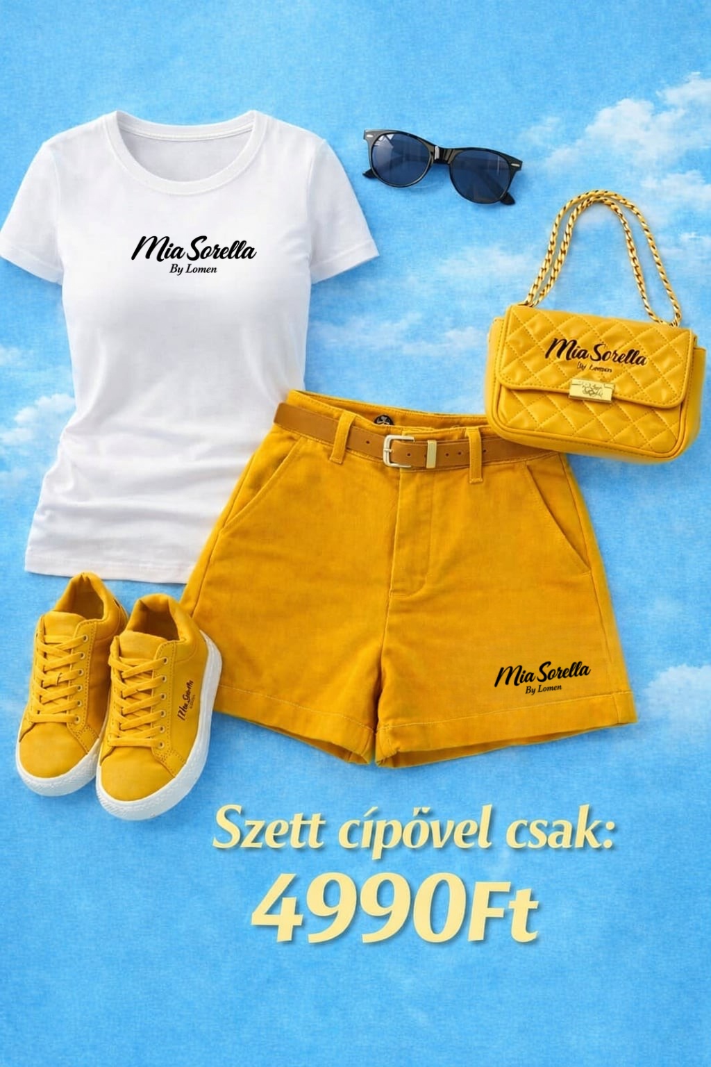 Mia Sorella yellow  Summer Chic – Póló + rövid nadrág+Ajándék cipő