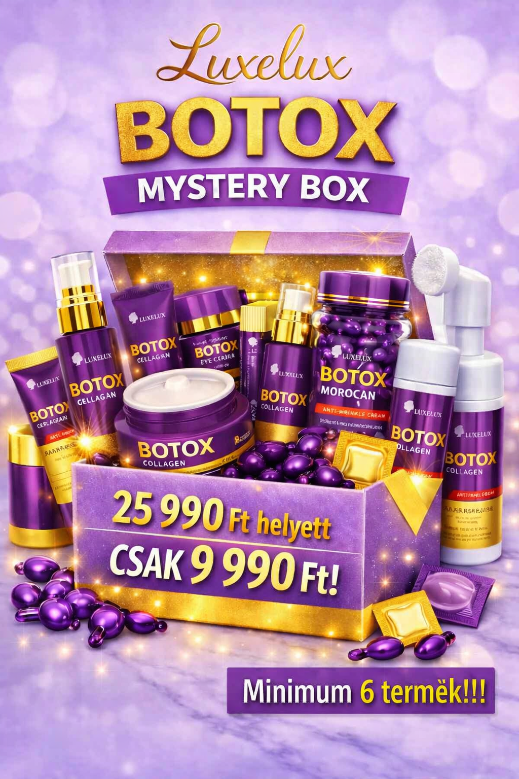  LUXELUX BOTOX MYSTERY VALUE BOX  25 990 Ft helyett → CSAK 9 990 Ft! Minimum 6 termék!