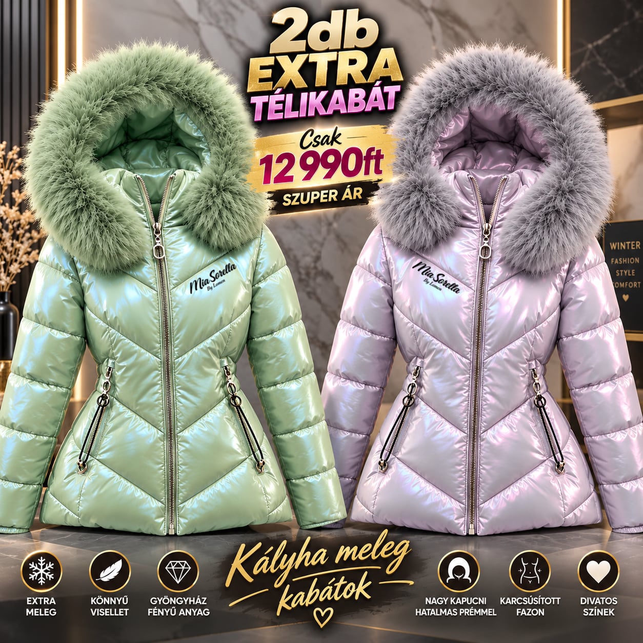 PEARL FROST DUO – Gyöngyház Luxus Télikabát 2 DB most csak 12990ft