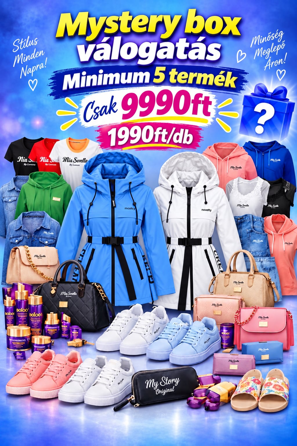 MYSTERY BOX – MINIMUM 5 DB TERMÉK EGY CSOMAGBAN csak 9990ft