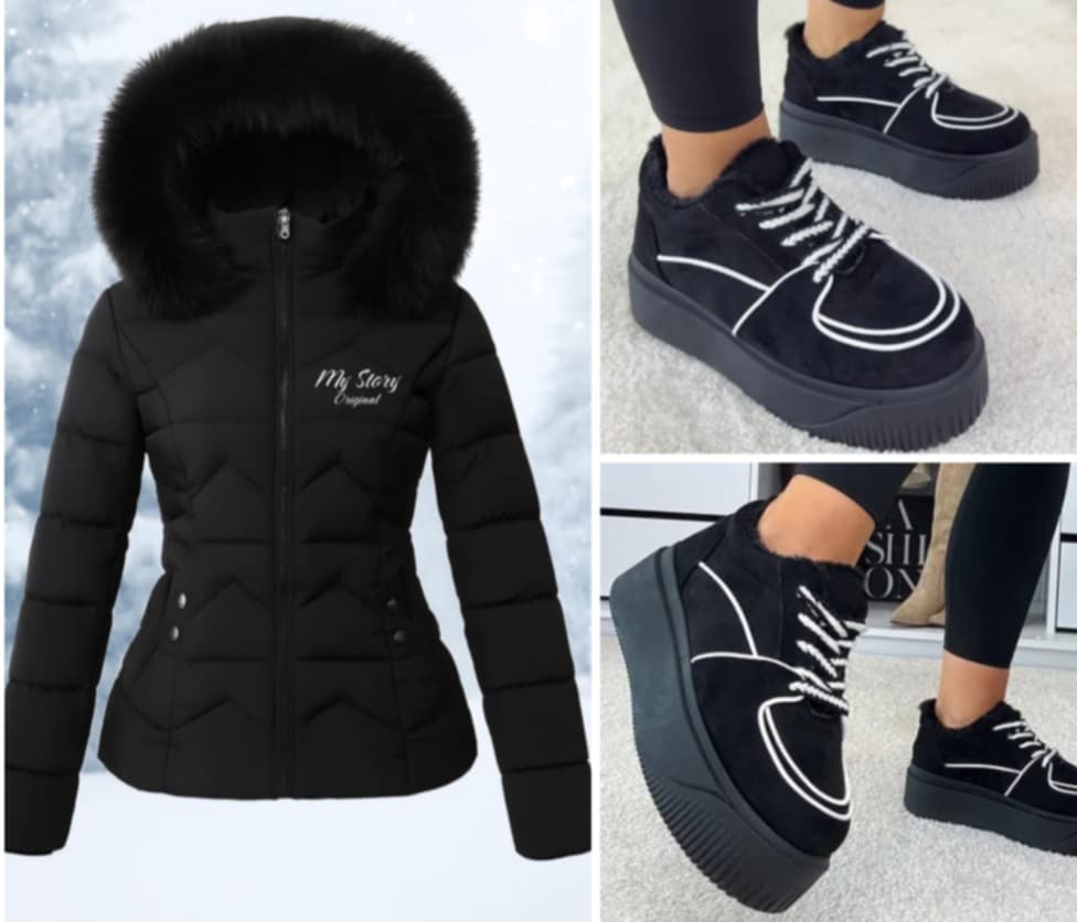 Együtt OLCSÓBB bundás meleg télikabát+bundás téli cipő 33.990 Ft helyett csak 9990 Ft Fekete
