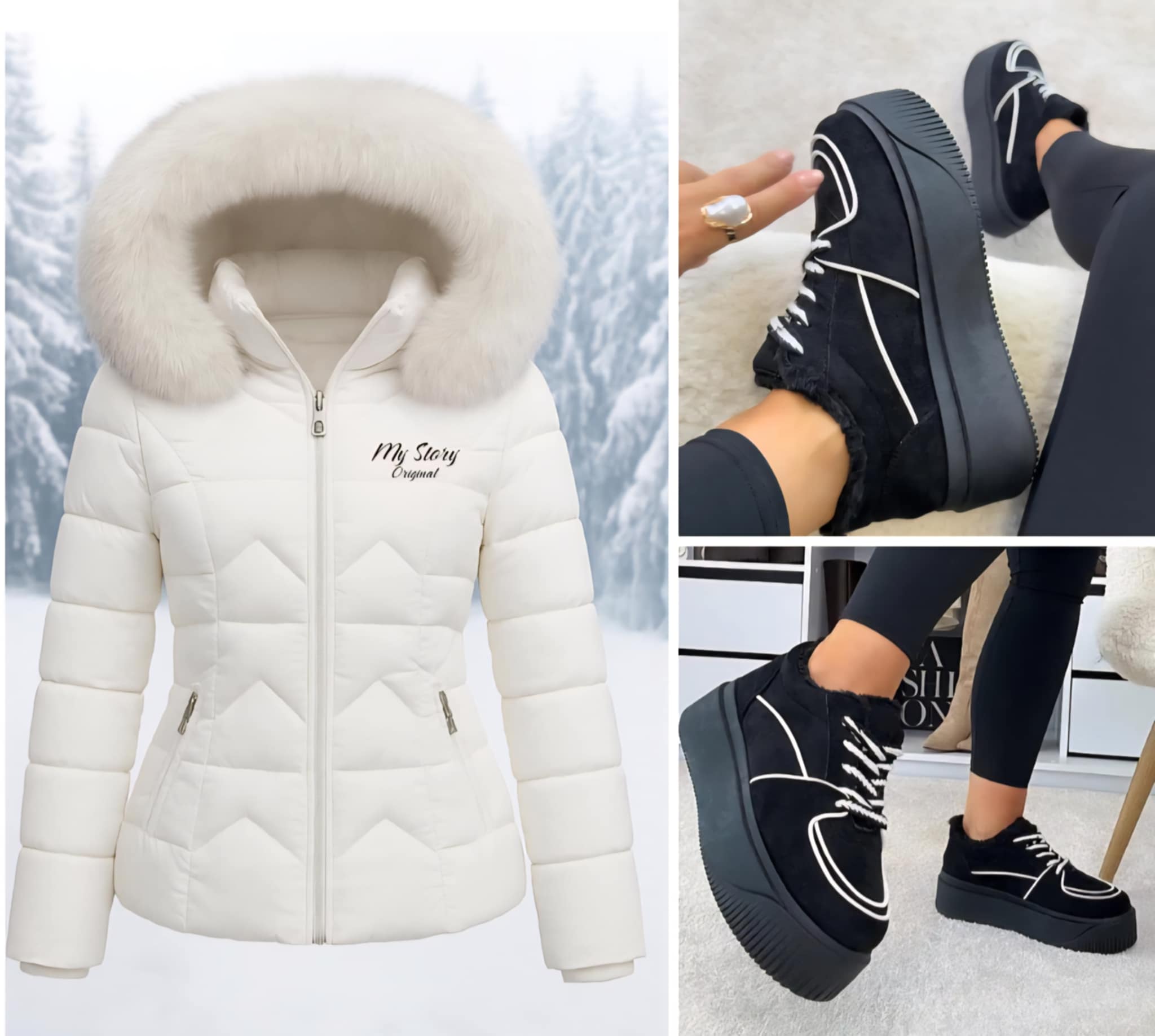 Együtt OLCSÓBB bundás meleg télikabát+bundás téli cipő 33.990 Ft helyett csak 9990 Ft Fehér