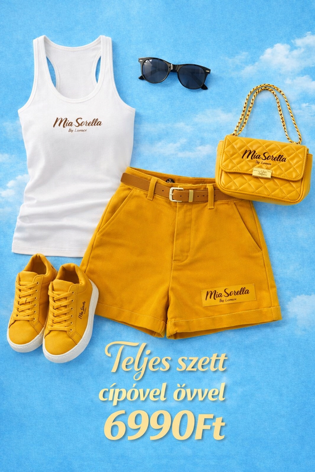 Mia Sorella yellow  Summer Chic – Trikó + rövid nadrág+Ajándék cipő