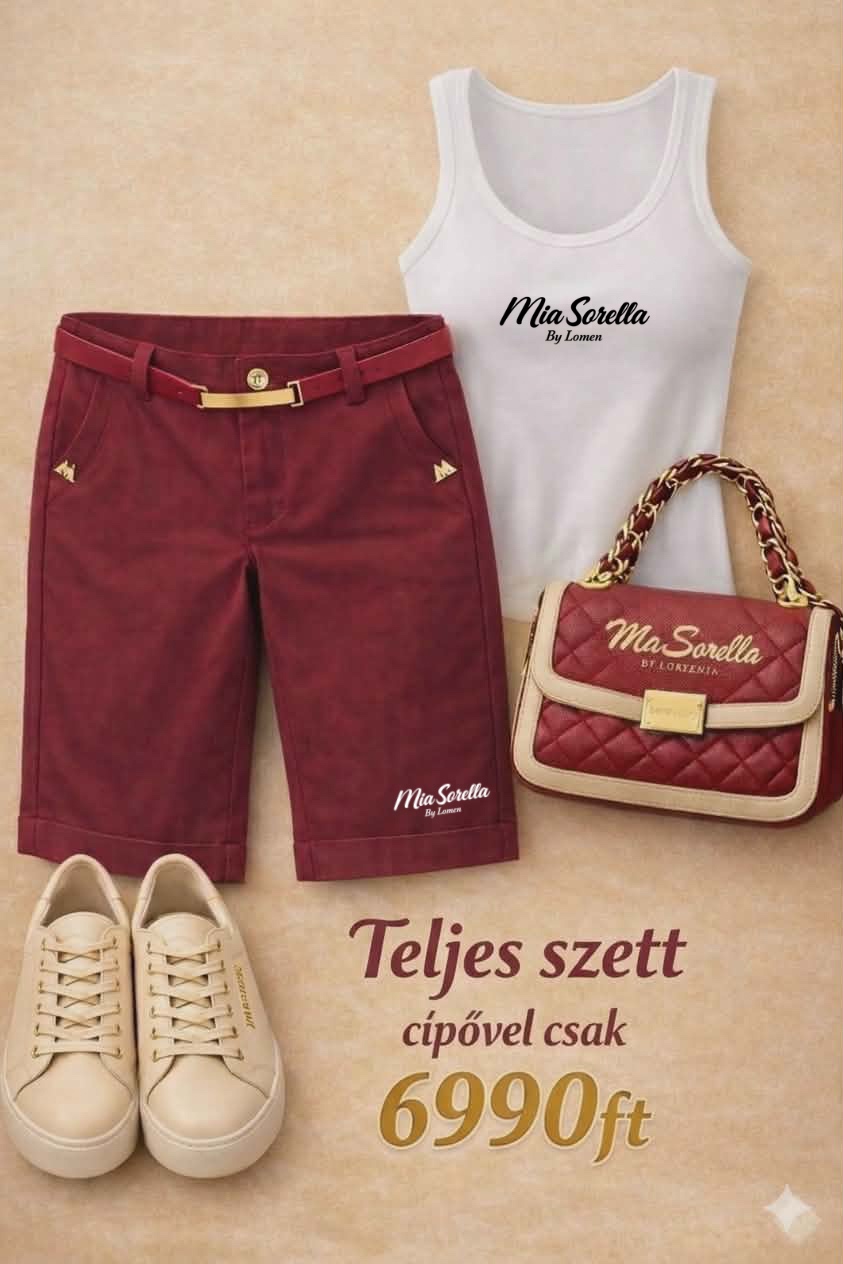 Mia Sorella – Prémium Nyári Női Szett AJÁNDÉK Cipővel (Bordó–arany/fehér) csak 6990ft