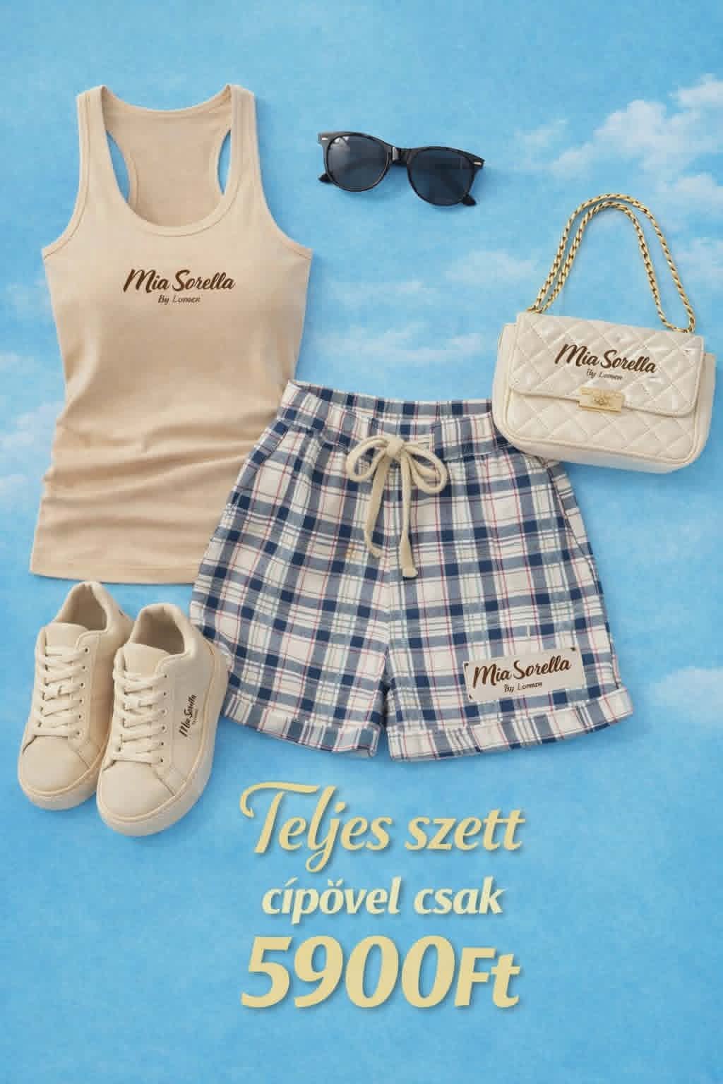 Mia Sorella Kockás Summer Chic – Trikó + rövid nadrág+Ajándék cipő