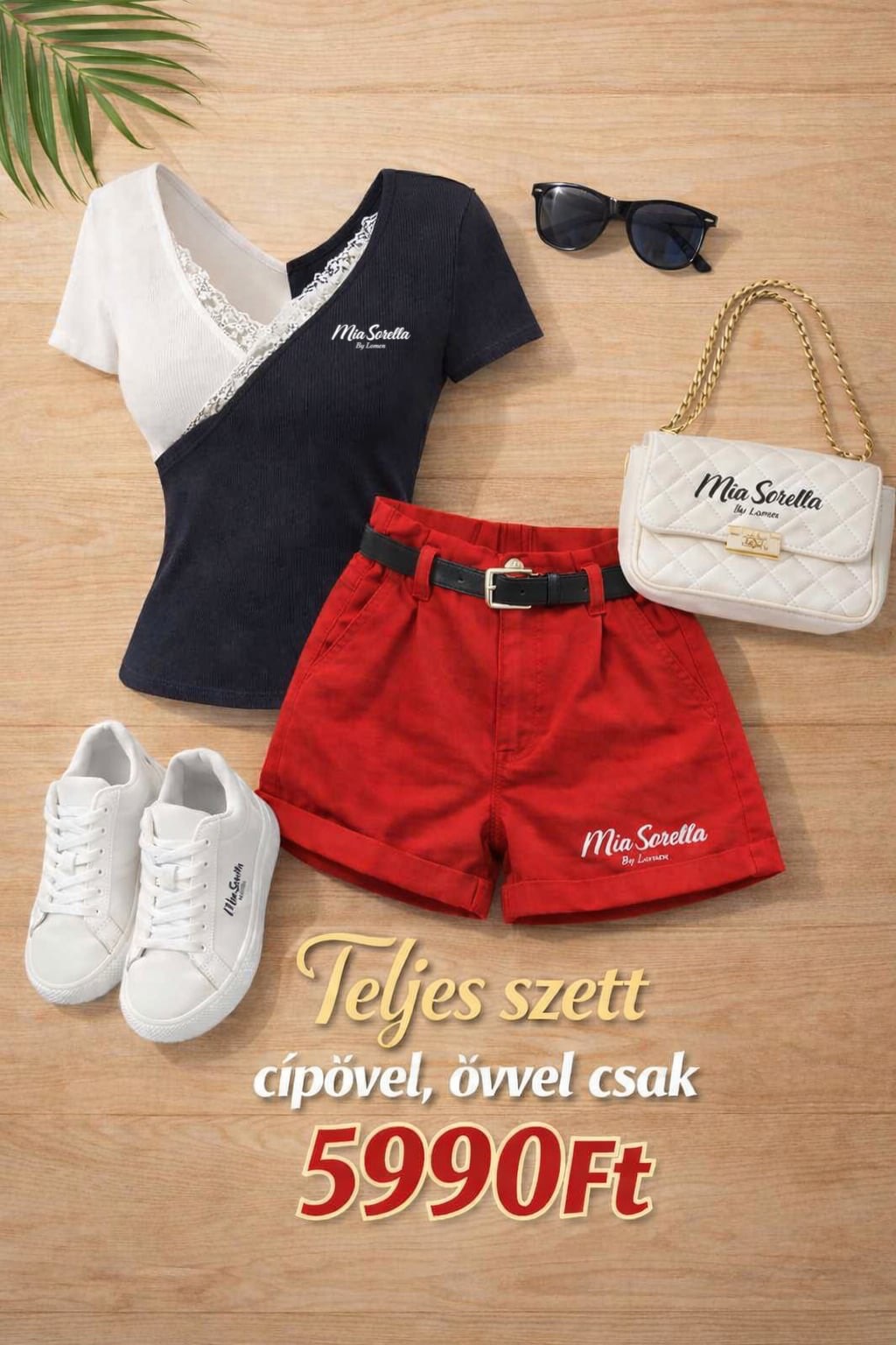 Mia Sorella red Summer Chic – Felső + rövid nadrág+Ajándék cipő