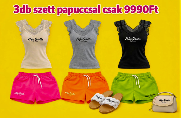  7Részes Prémium Csipkés Trikó + Neon Nadrág Szett AJÁNDÉK Papuccsal