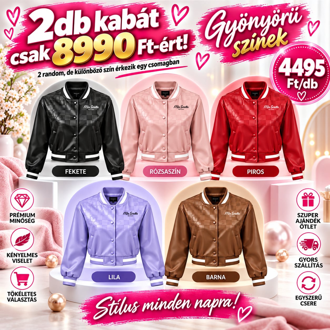 DUO STYLE – 2 db női bomber kabát – csak 8 990 Ft!   Dupla kabát, dupla stílus, dupla meglepetés! 