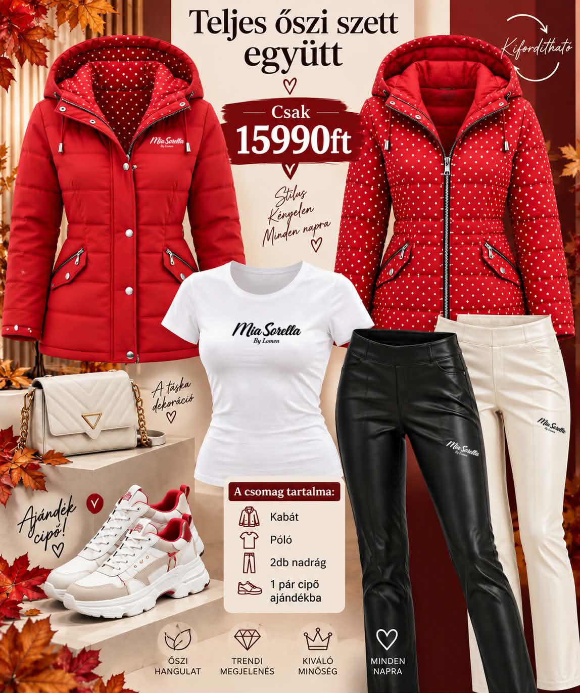 Mia Sorella Red Dots Reversible Premium – kifordítható kabátos teljes őszi szett + AJÁNDÉK cipő együtt 15 990 Ft