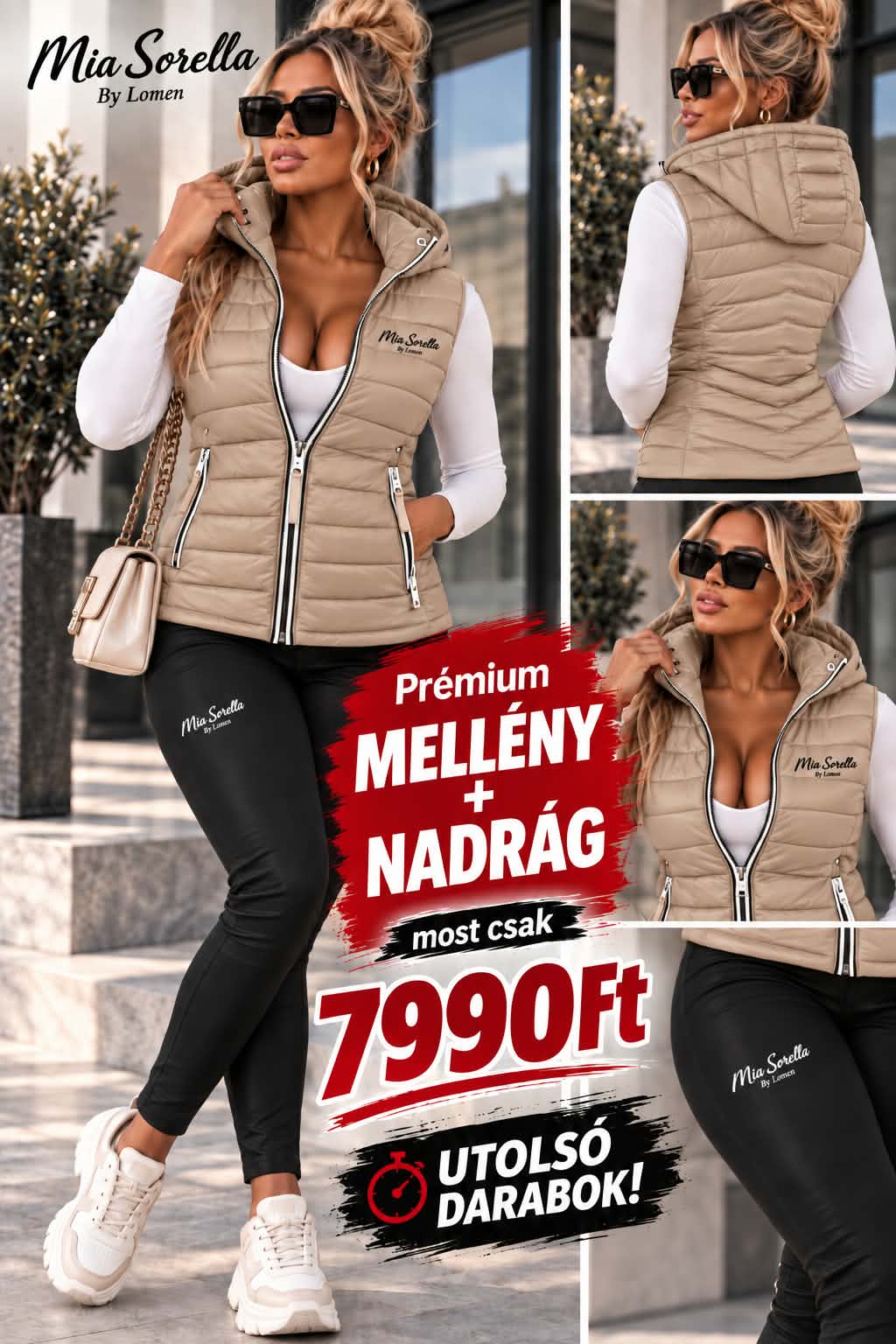 MIA SORELLA LUXE ICON – Prémium mellény + bőrhatású leggings szett együtt csak 7990ft UTOLSÓ DARABOK Beige