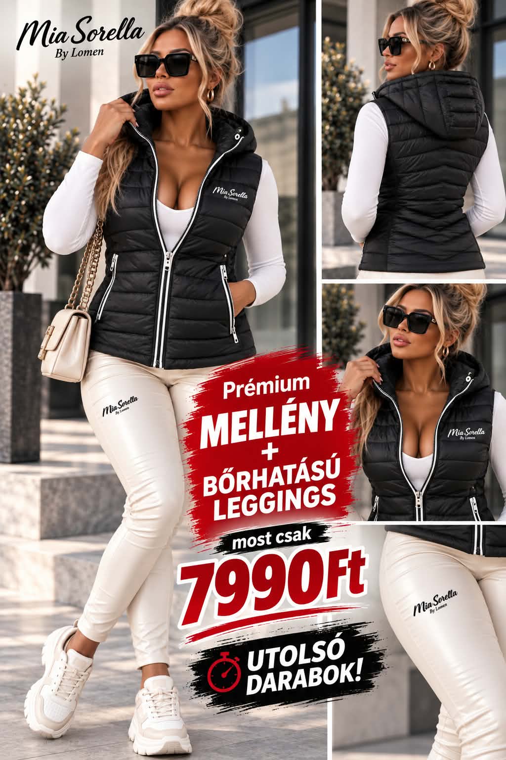 MIA SORELLA LUXE ICON – Prémium mellény + bőrhatású leggings szett együtt csak 7990ft UTOLSÓ DARABOK Fekete