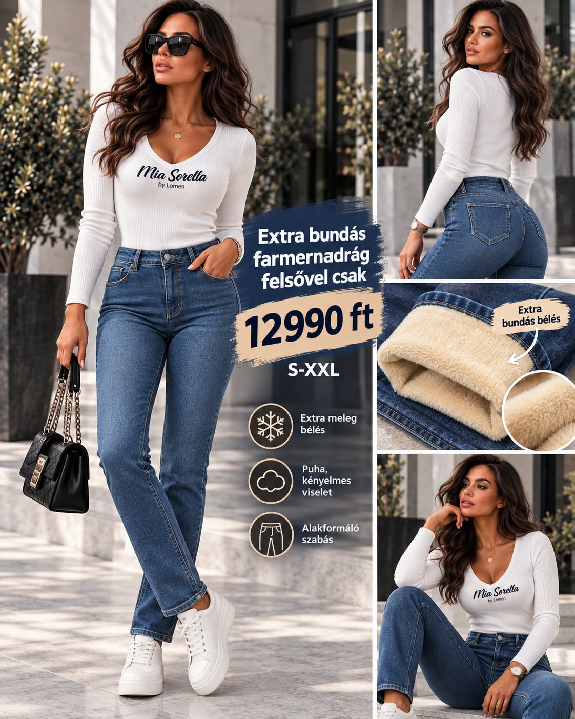 Mia Sorella Cozy Denim – Extra Prémium Bundás Farmer + felső  Szett együtt csak 12990ft