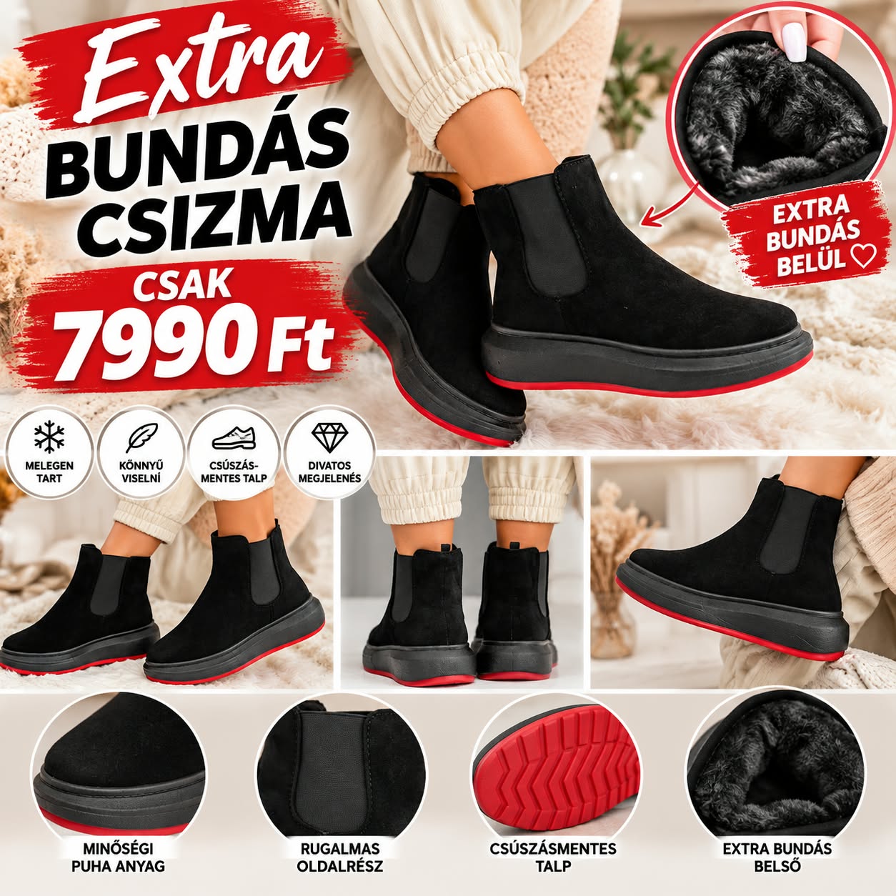  NORDIC STEP – Extra Bundás Női Bokacsizma