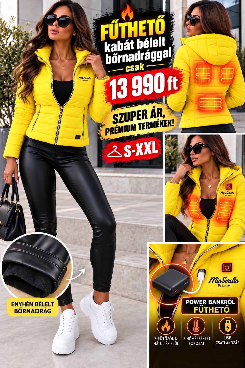 ThermaLuxe Heat Duo – Prémium fűthető kabát + bélelt bőrhatású leggings együtt csak 13990ft