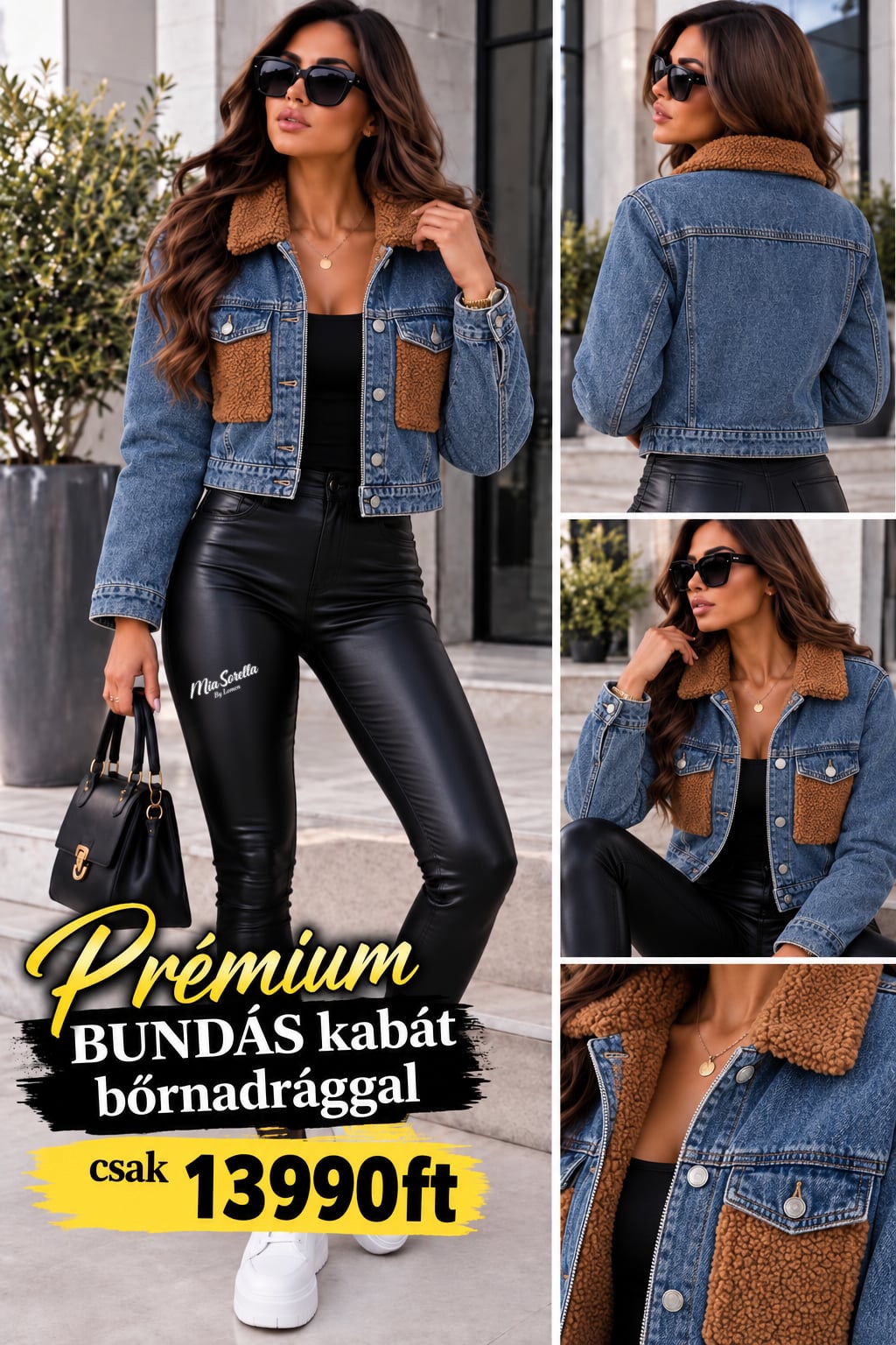 LUXE TEDDY DENIM SZETT ✨,Prémium EXTRA bundás farmerkabát + enyhén bélelt leggings együtt csak 13990ft
