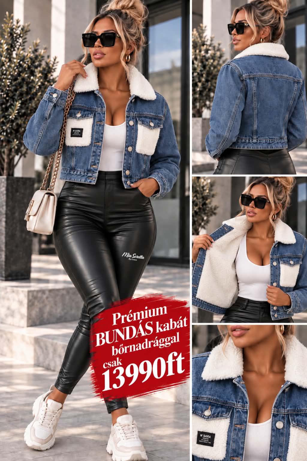 LUXE TEDDY WHITE DENIM SZETT ✨,Prémium EXTRA bundás farmerkabát + enyhén bélelt leggings együtt csak 13990ft