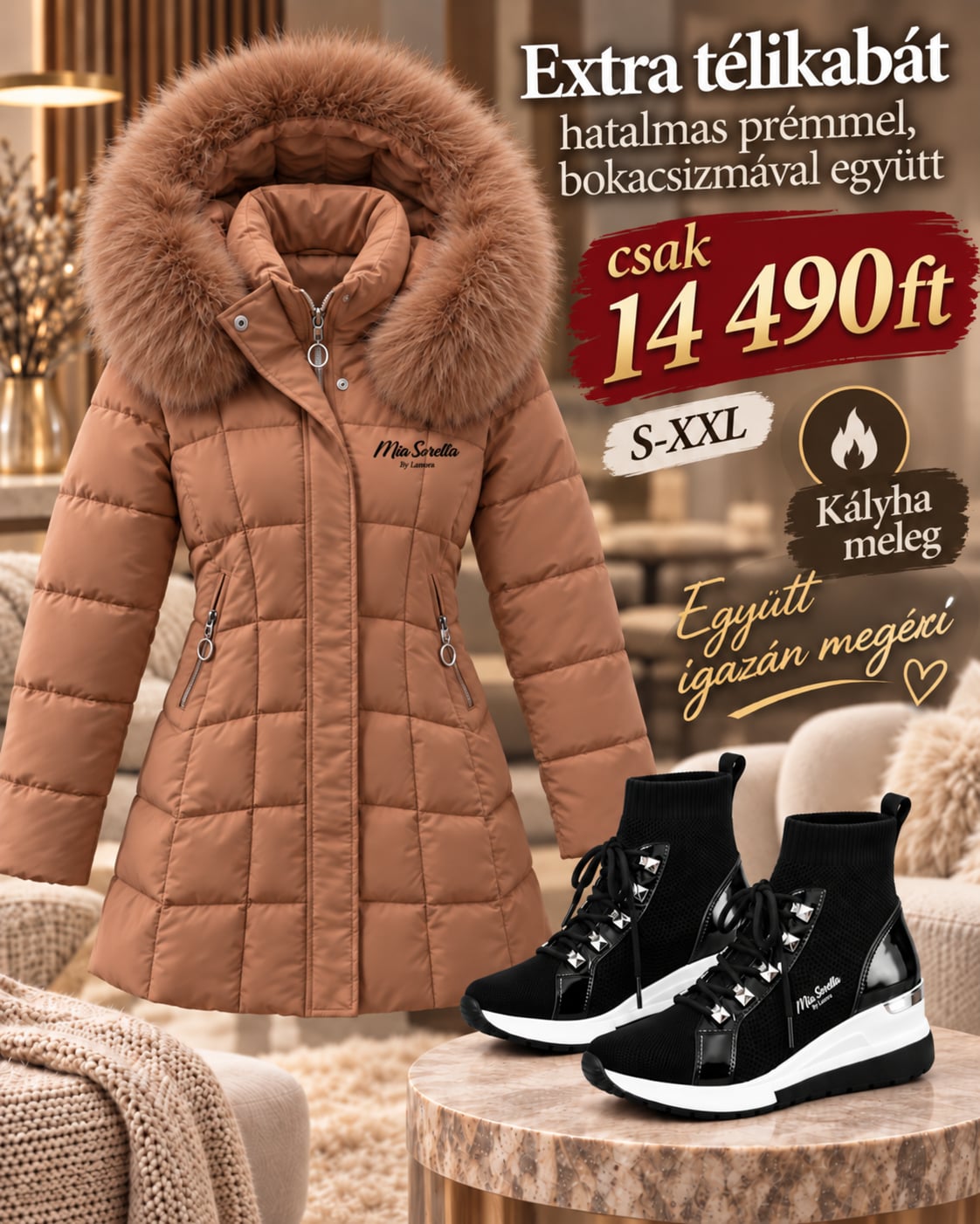  Alaska TÉLI SZETT , Extra meleg télikabát hatalmas prémmel + bakancs együtt mindössze 14 990 Ft!