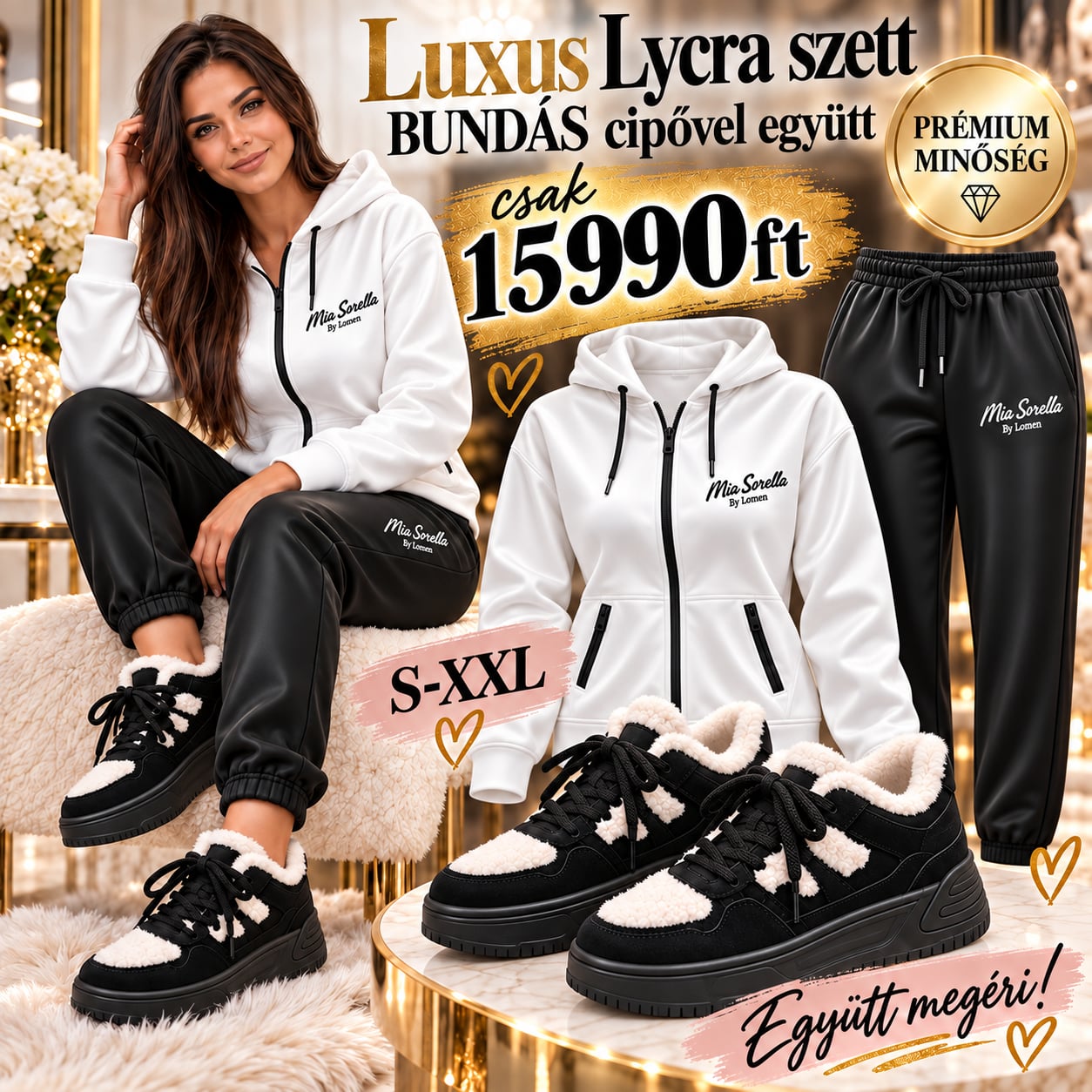 HÓFEHÉR LUXUS szett – bundás cipővel!  Elegáns, kényelmes, prémium összeállítás a hűvösebb napokra!