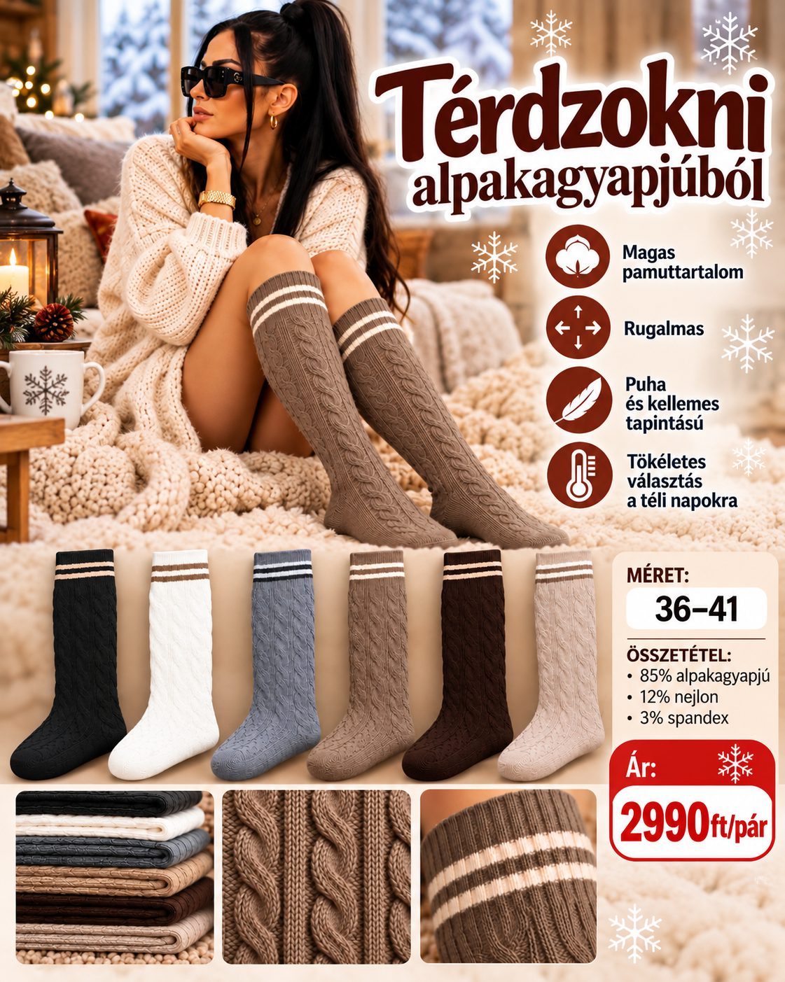  Alpakagyapjú térdzokni – Puha, meleg és elegáns téli viselet ❄️  Ár: 2 990 Ft/pár