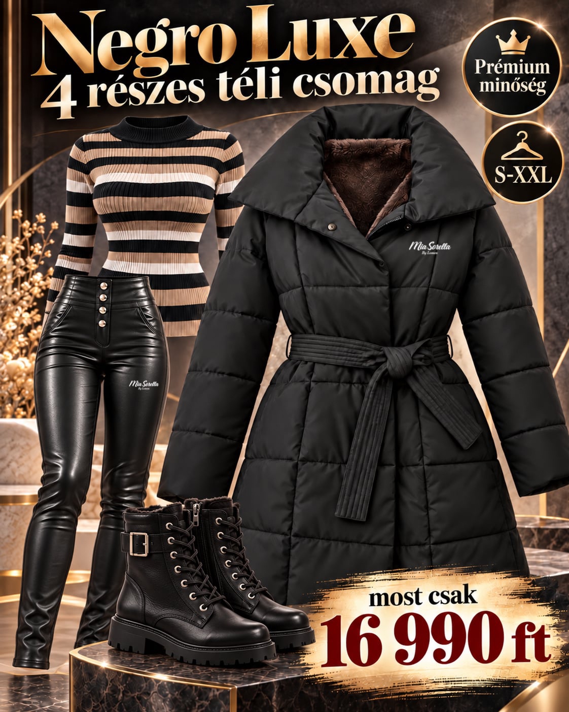 NEGRO LUXE – 4 RÉSZES PRÉMIUM BUNDÁS TÉLI LUXUS SZETT  csak 16990ft