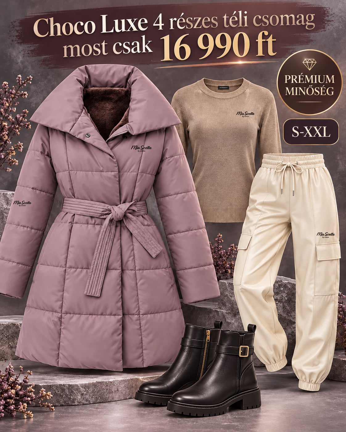 CHOCO LUXE – 4 RÉSZES PRÉMIUM BUNDÁS TÉLI LUXUS SZETT csak 16990ft