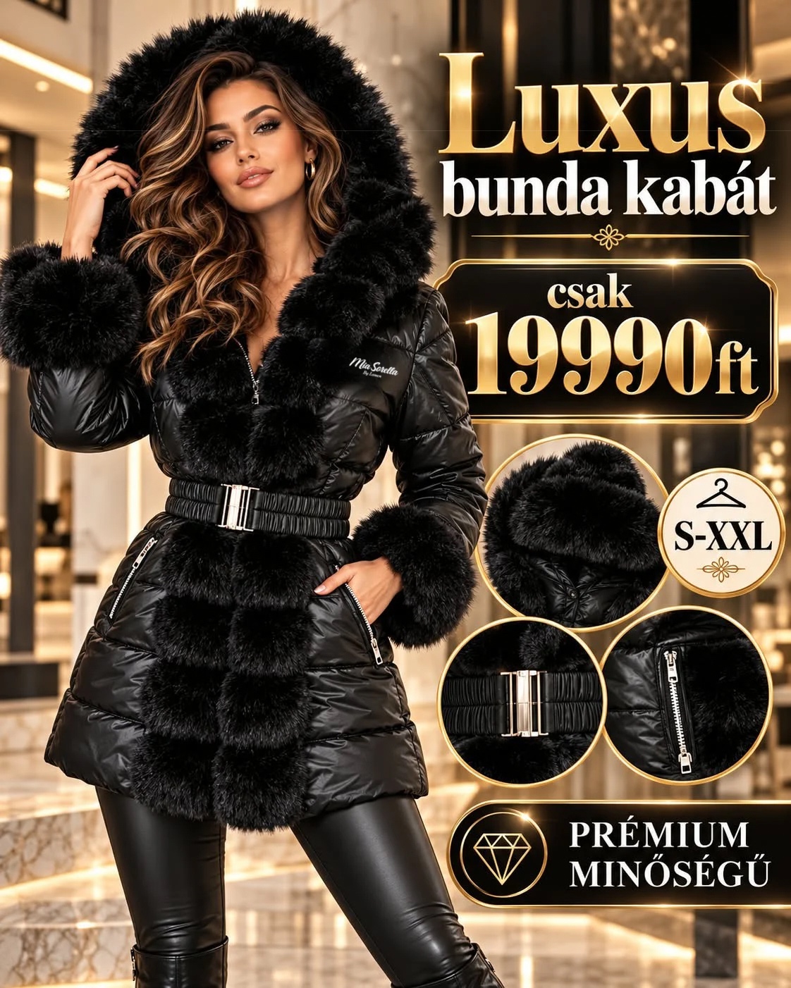 ROYAL NOIR – Luxus bundás télikabát  BRUTÁL LUXUS! PRÉMIUM MEGJELENÉS!