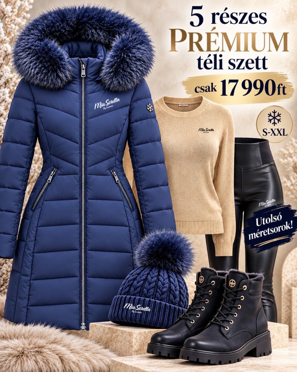 5 RÉSZES PRÉMIUM TÉLI SZETT – EXTRA MELEG KABÁTTAL CIPŐVEL  csak 17990ft