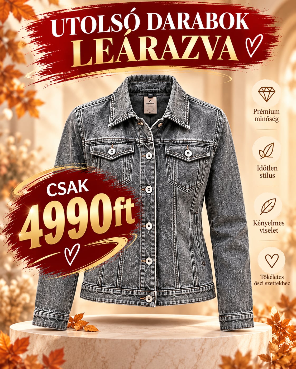 UTOLSÓ DARABOK – EXTRA LEÁRAZÁS!  Divatos női szürke farmerdzseki – MOST CSAK 4.990 Ft! 