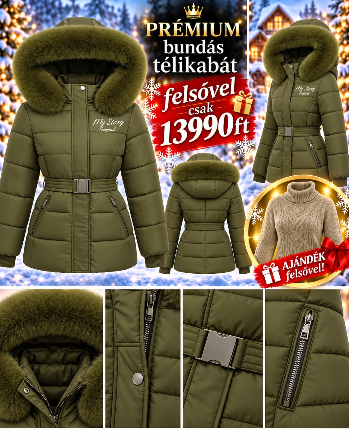  OLIVE ROYALE – Luxus, ami körülölel! PRÉMIUM SZŐRMÉS TÉLIKABÁT + AJÁNDÉK PIHE-PUHA KÖTÖTT PULCSI!  csak 13990ft