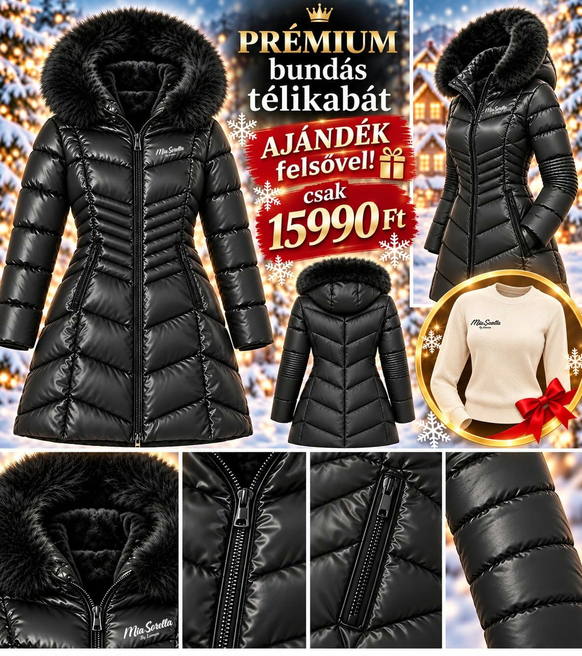 NOIR EMPRESS – A tél fekete császárnője!  EXTRA PRÉMIUM, BELÜL BUNDÁS, HOSSZÍTOTT LUXUS TÉLIKABÁT + AJÁNDÉK PIHE-PUHA KÖTÖTT PULCSI!  Csak 15990ft
