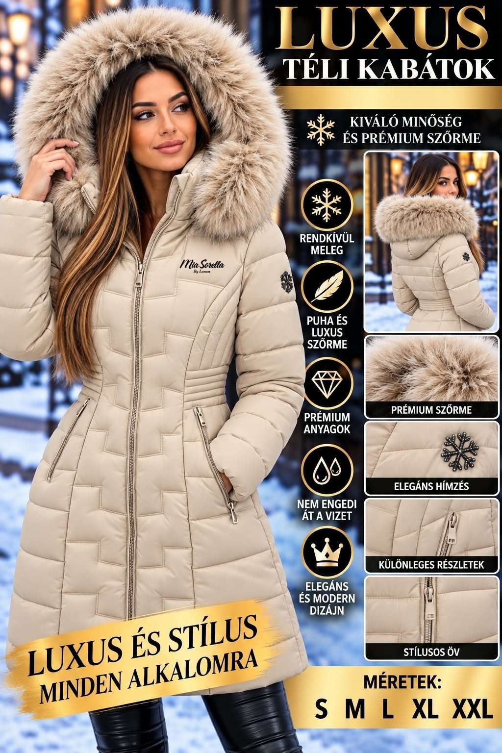 Winter Queen – A tél luxuskirálynője!  EXTRA PRÉMIUM, BELÜL BUNDÁS, HOSSZÍTOTT TÉLIKABÁT 