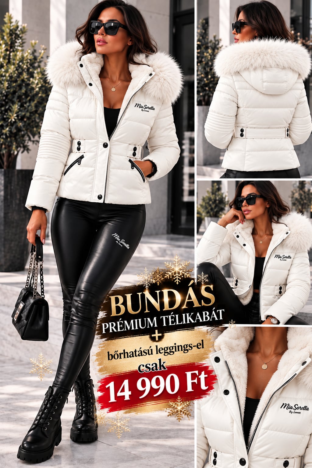  MIA SORELLA – SNOW QUEEN LUXURY! Extra prémium bundás télikabát + bőrhatású leggings szett együtt csak 14990ft